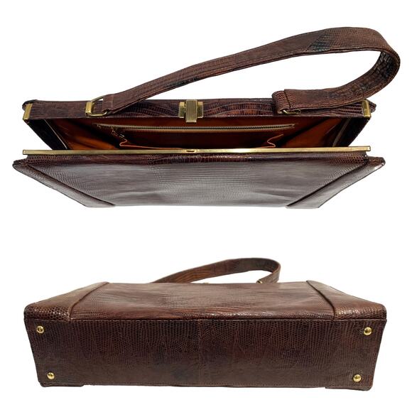 50s 60s Large Escort Top Handle Lizard Bag | Brown | Vintage Frame Bag - Picture 5 of 10